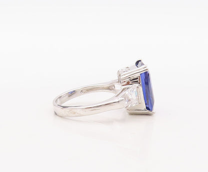 925 Sterling Silver Vintage Ring Rectangle Sapphire & CZ  Sz 7  RG30688