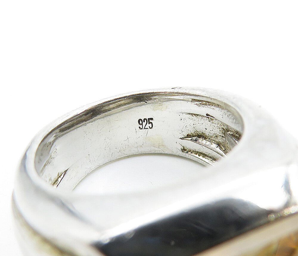 925 Sterling Silver  Peach Colored Topaz Square Cocktail Ring Sz 5.5  RG6233