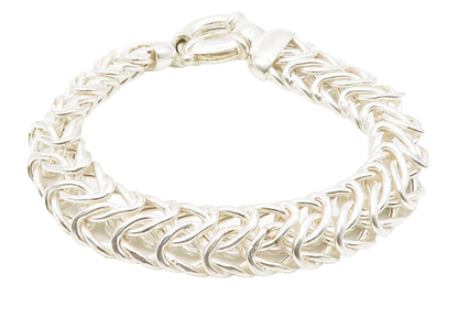 925 Sterling Silver  Shiny Polished Byzantine Link Chain Bracelet  BT5188