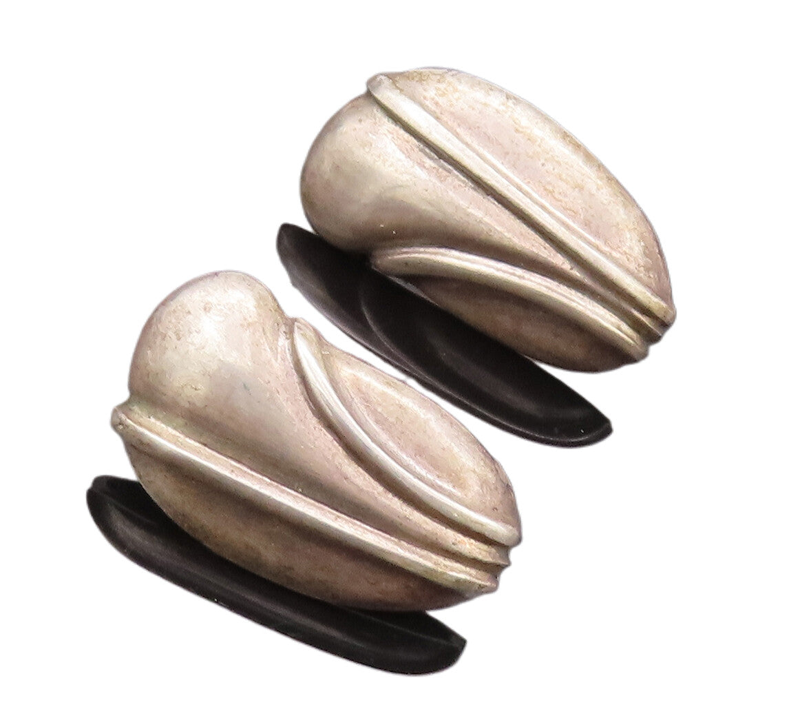 925 Sterling Silver Vintage Earrings Designer Carved Lines Solid Domed  EG12819