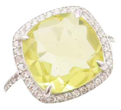 925 Sterling Silver Vintage Ring Large Square Citrine Halo CZ  Sz 7  RG29171