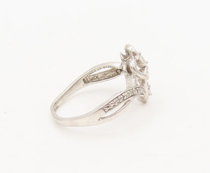925 Silver Vintage Connected Hearts Of Diamonds Swirly Band Ring Sz 7  RG26868
