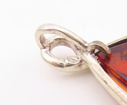 925 Sterling Silver  Vintage Wrapped Pear Shaped Baltic Amber Pendant  PT20180