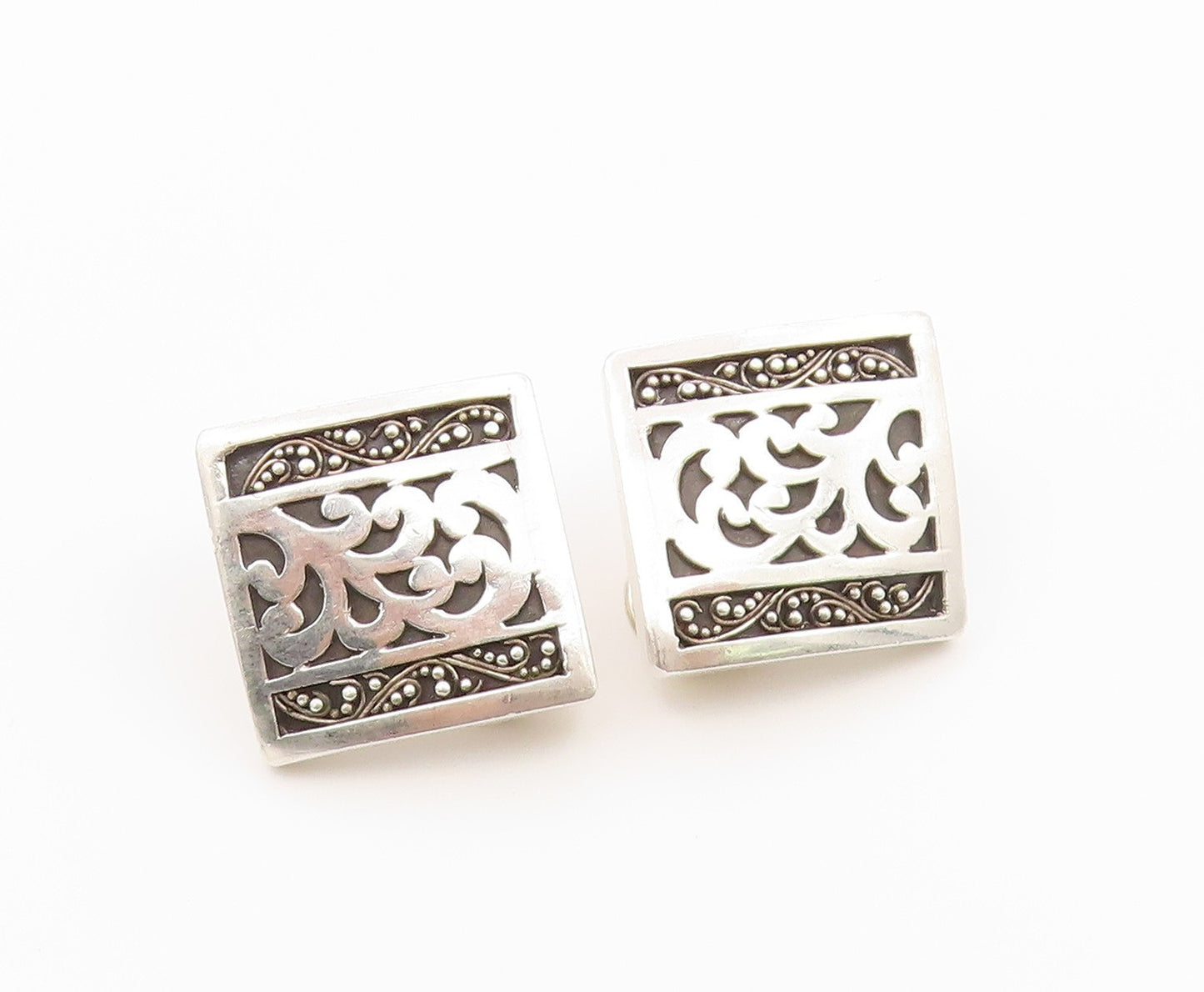 925 Sterling Silver Vintage Earrings LOIS HILL Scrollwork Square Clip On EG14479