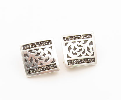 925 Sterling Silver Vintage Earrings LOIS HILL Scrollwork Square Clip On EG14479