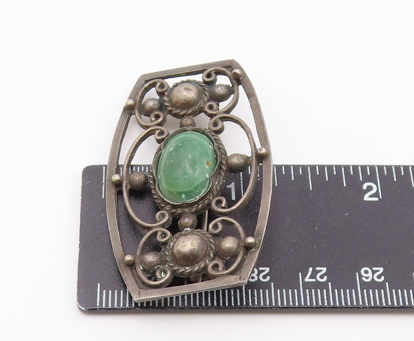 MEXICO 925 Sterling Silver Vintage Antique Real Jasper Swirl Brooch Pin  BP6301