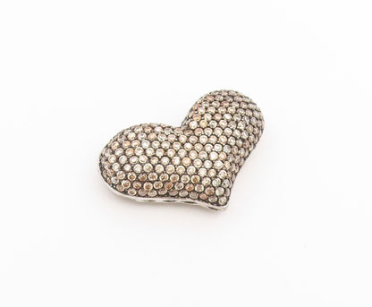 925 Sterling Silver Vintage Pendant Champagne CZ Pave Love Heart Charm  PT26606