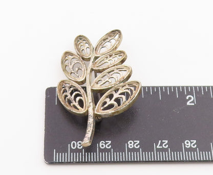 925 Sterling Silver Vintage Brooch Pin Classic Openwork Botanical Leaf  BP12601