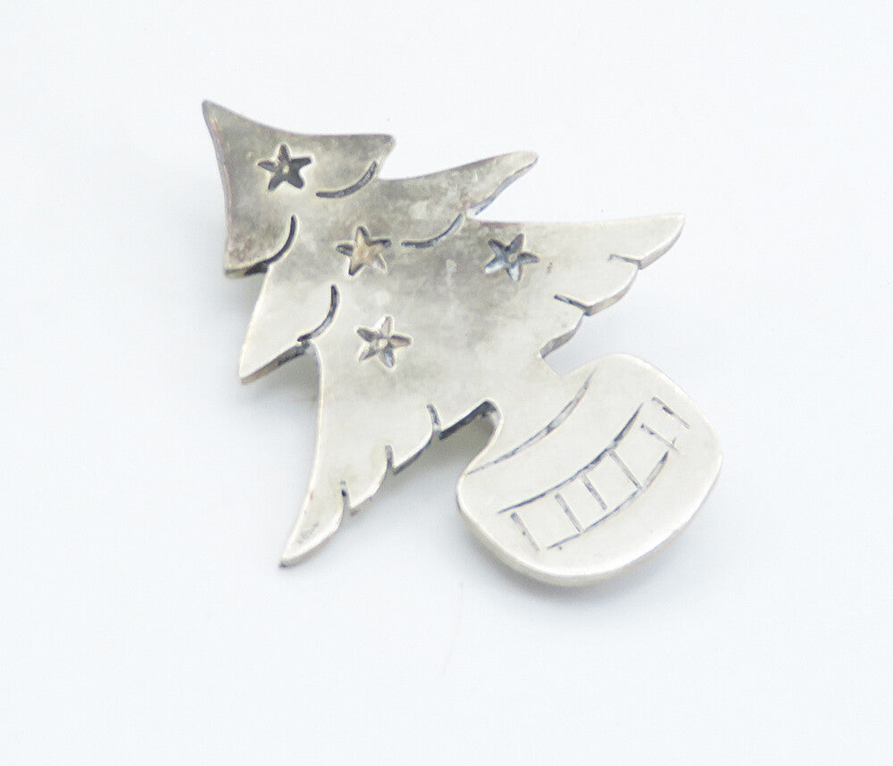 MEXICO 925 Sterling Silver  Vintage Christmas Tree Motif Brooch Pin  BP2888