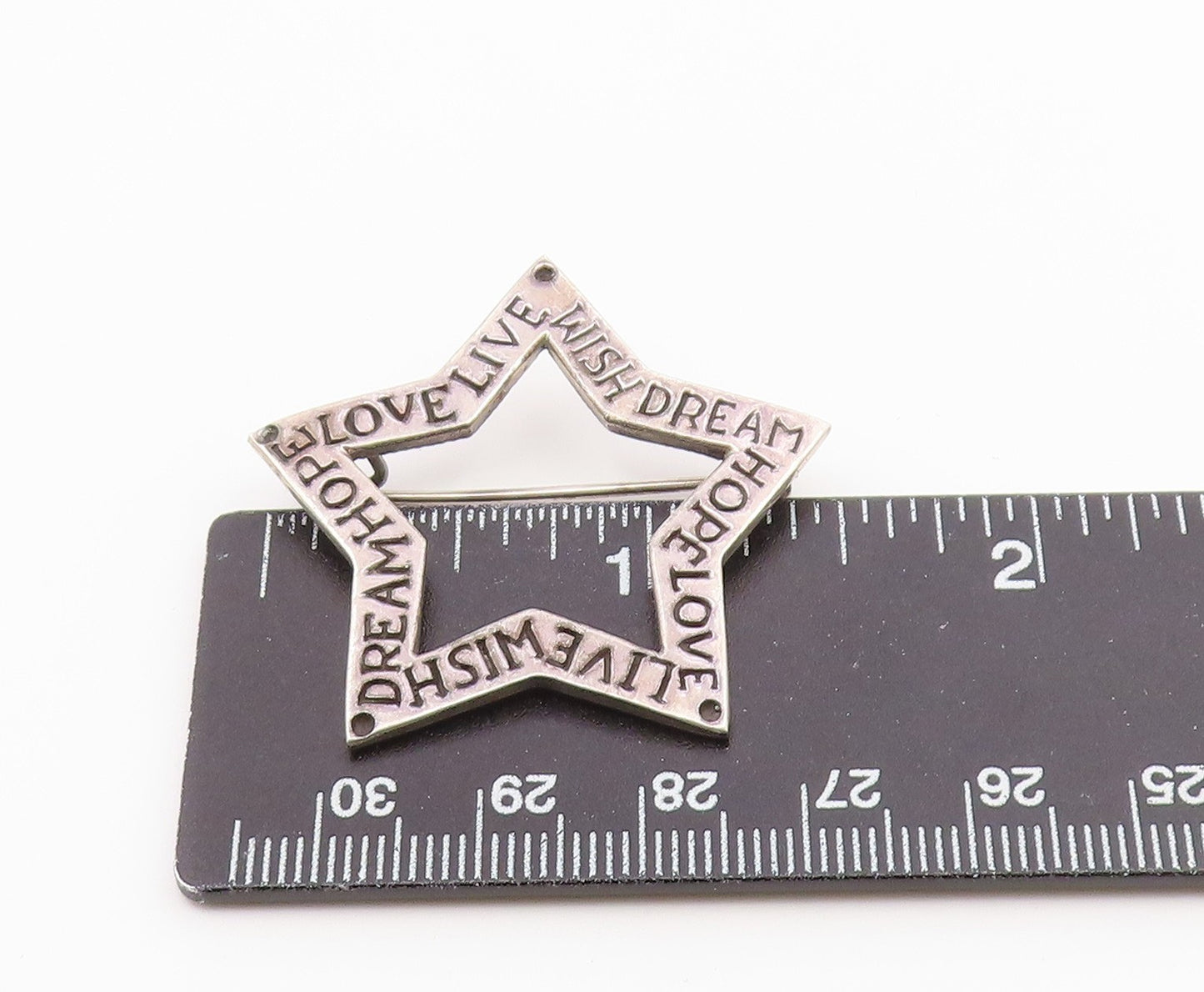925 Sterling Silver Vintage Open Star Inspirational Words Brooch Pin BP7827