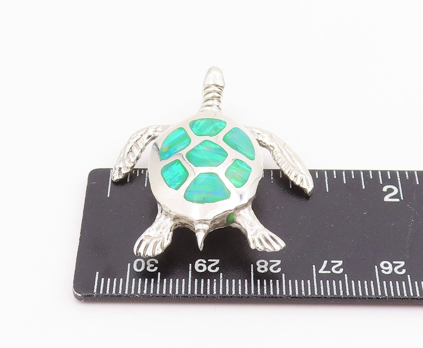 925 Sterling Silver Vintage Pendant Fire Opal Inlay Classic Turtle Charm PT26031