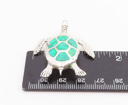 925 Sterling Silver Vintage Pendant Fire Opal Inlay Classic Turtle Charm PT26031