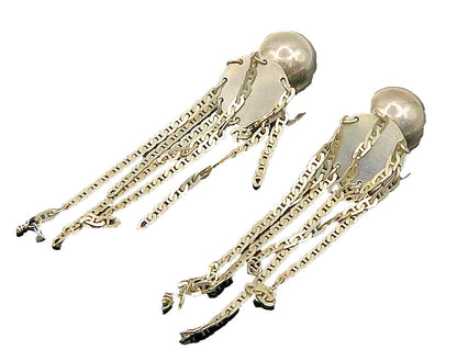 DESIGNER 925 Silver  Vintage Sphere & Chain Link Dangle Earrings  EG11612