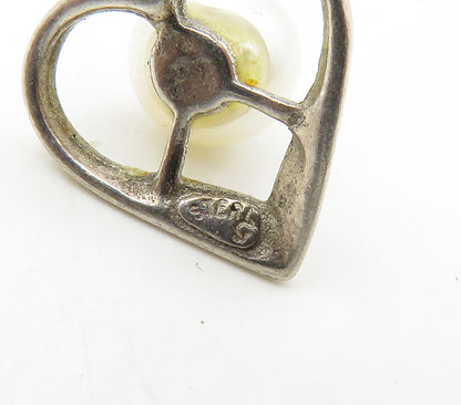 925 Sterling Silver  Vintage Freshwater Pearl Open Love Heart Pendant  PT13112