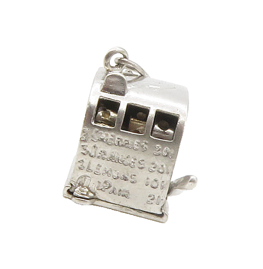 925 Sterling Silver  Vintage Shiny Petite Slot Machine Motif Pendant  PT13484