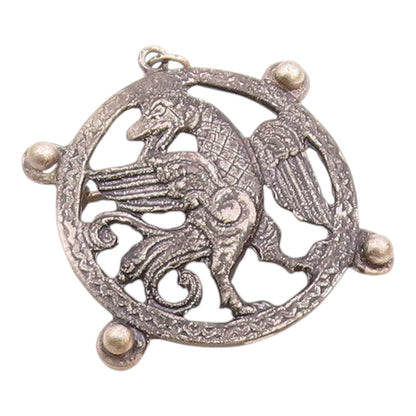 SALAMONE 925 Silver  Vintage Beaded Edge Dragon Cutout Brooch Pin  BP9823