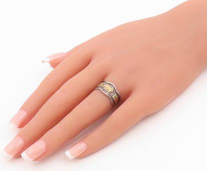 18k Gold & 925 Sterling Silver Vintage Ring Storyteller Band  Sz 7.5  RG36473