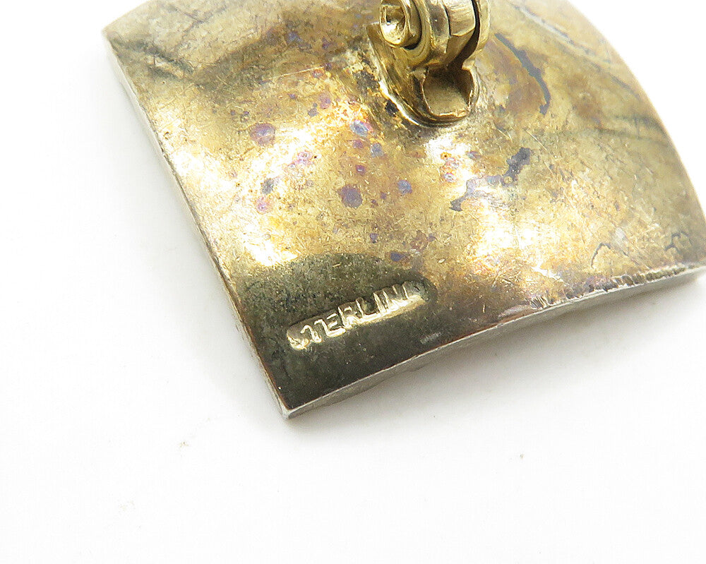 925 Sterling Silver  Vintage Shiny Chiseled Design Square Cufflinks  TR2601