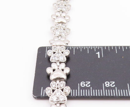 925 Sterling Silver Vintage Bracelet Topaz Paw Print & Heart Tennis Link BT12183