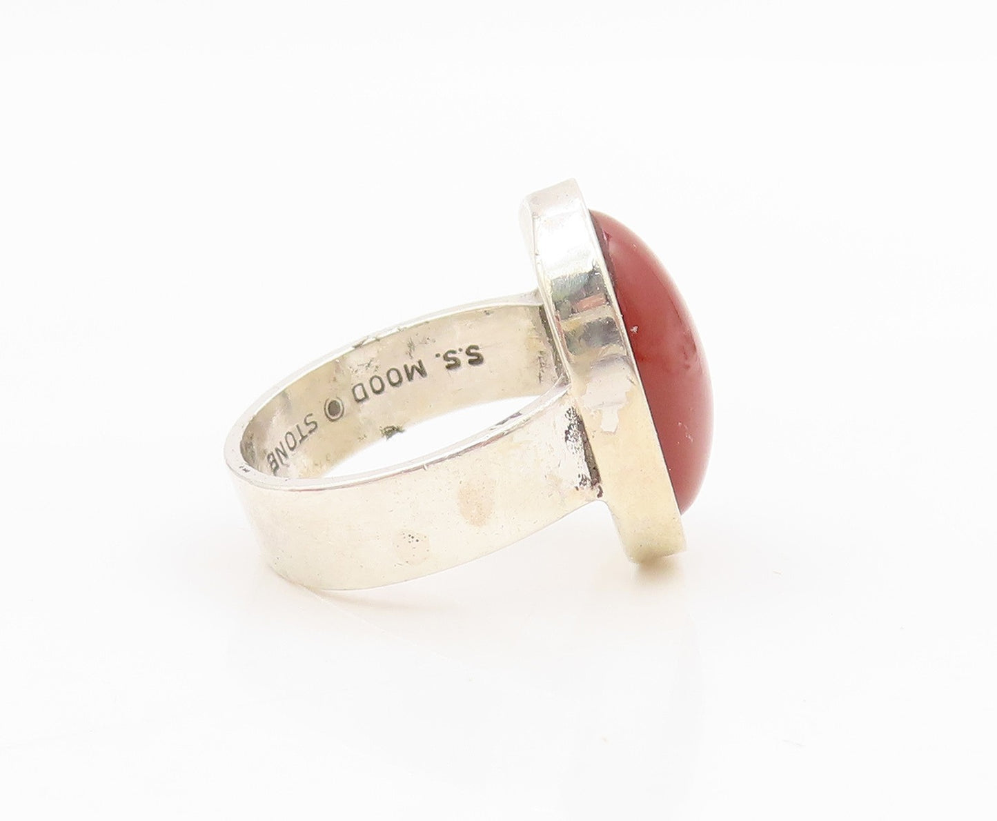 925 Sterling Silver Vintage Ring Cabochon Carnelian Solitaire Band Sz 6 RG34321