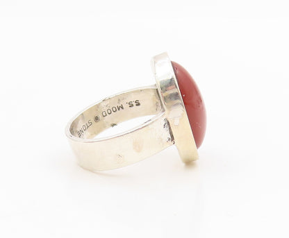 925 Sterling Silver Vintage Ring Cabochon Carnelian Solitaire Band Sz 6 RG34321