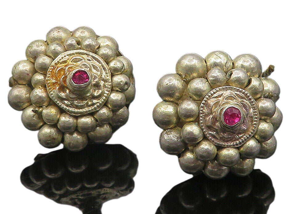 925 Sterling Silver  Vintage Pink Topaz Bubble Dome Drop Earrings  EG5997