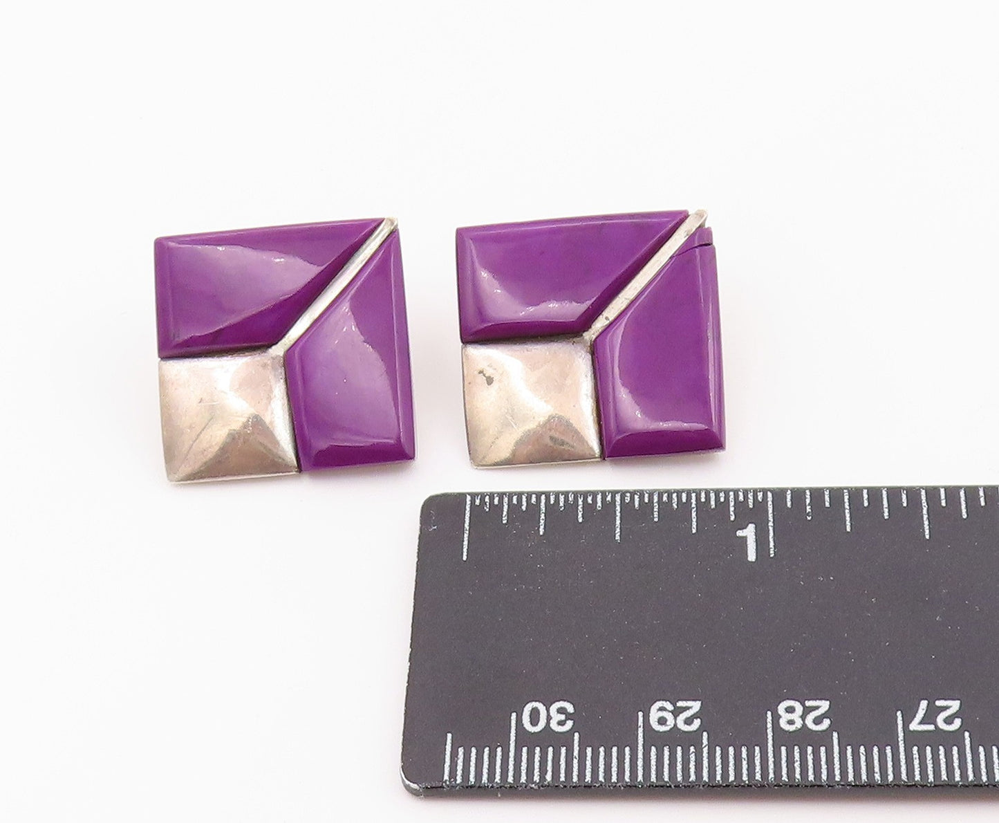925 Sterling Silver Vintage Earrings Classic Amethyst Geometric Clip On  EG14447