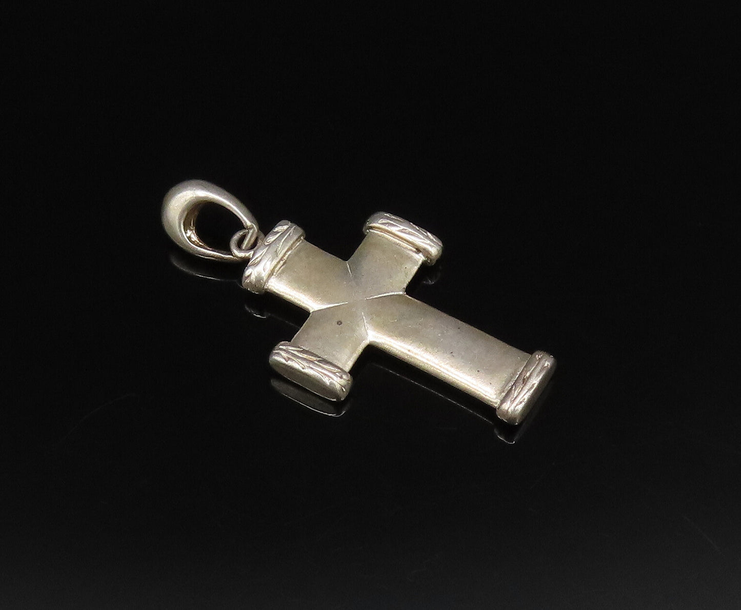 925 Silver  Vintage Linear Textured Religious Cross Drop Pendant  PT21695