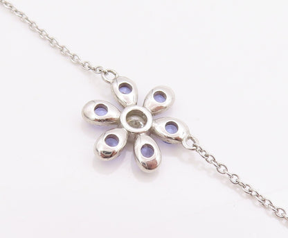 925 Sterling Silver Vintage Necklace Tanzanite & CZ Daisy Floral Chain   NE4628