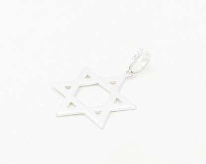 925 Sterling Silver  Vintage Shiny Open Star Of David Smooth Pendant  PT14511