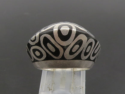 FLLI MENEGATTI 925 Silver  Vintage Black Enamel Dome Band Ring Sz 6  RG24019
