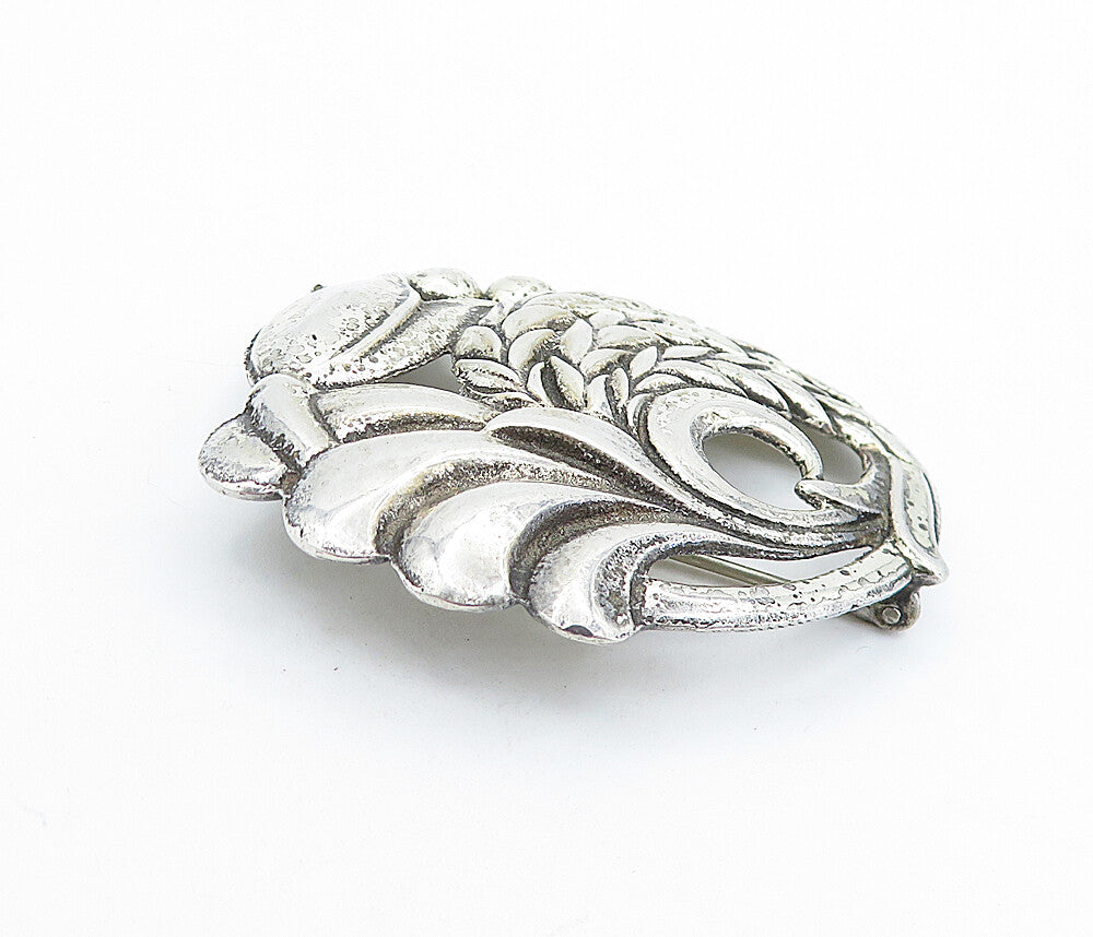 925 Sterling Silver  Vintage Antique Floral Wheat Leaf Brooch Pin  BP2480