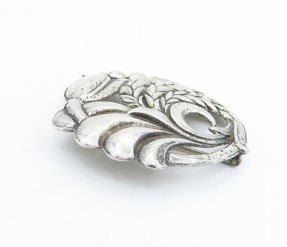 925 Sterling Silver  Vintage Antique Floral Wheat Leaf Brooch Pin  BP2480