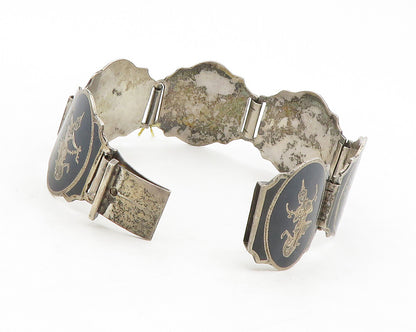 SIAM 925 Sterling Silver Vintage Niello Dancer Panel Chain Bracelet BT5135