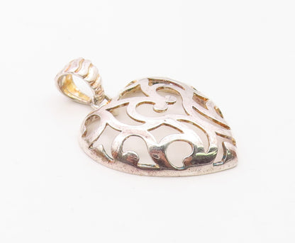 925 Sterling Silver  Vintage Shiny Cutout Love Heart Dome Pendant  PT17359