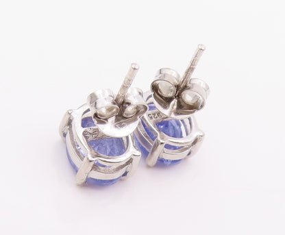 925 Sterling Silver Vintage Earrings Minimalist Oval Cut Tanzanite Stud  EG14210