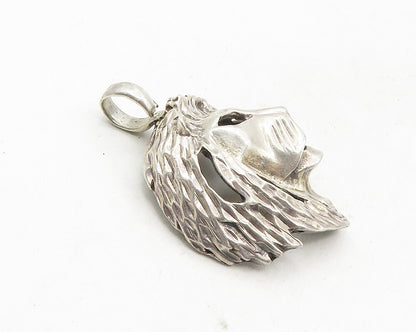 925 Sterling Silver  Vintage Diamond Cut Lion's Head Motif Pendant  PT7896