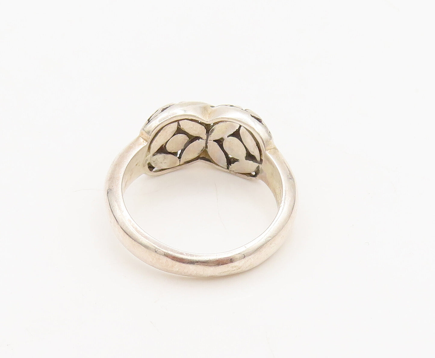 925 Silver Vintage Designer Floral Carved Cross Band Ring Sz 8.25  RG26877