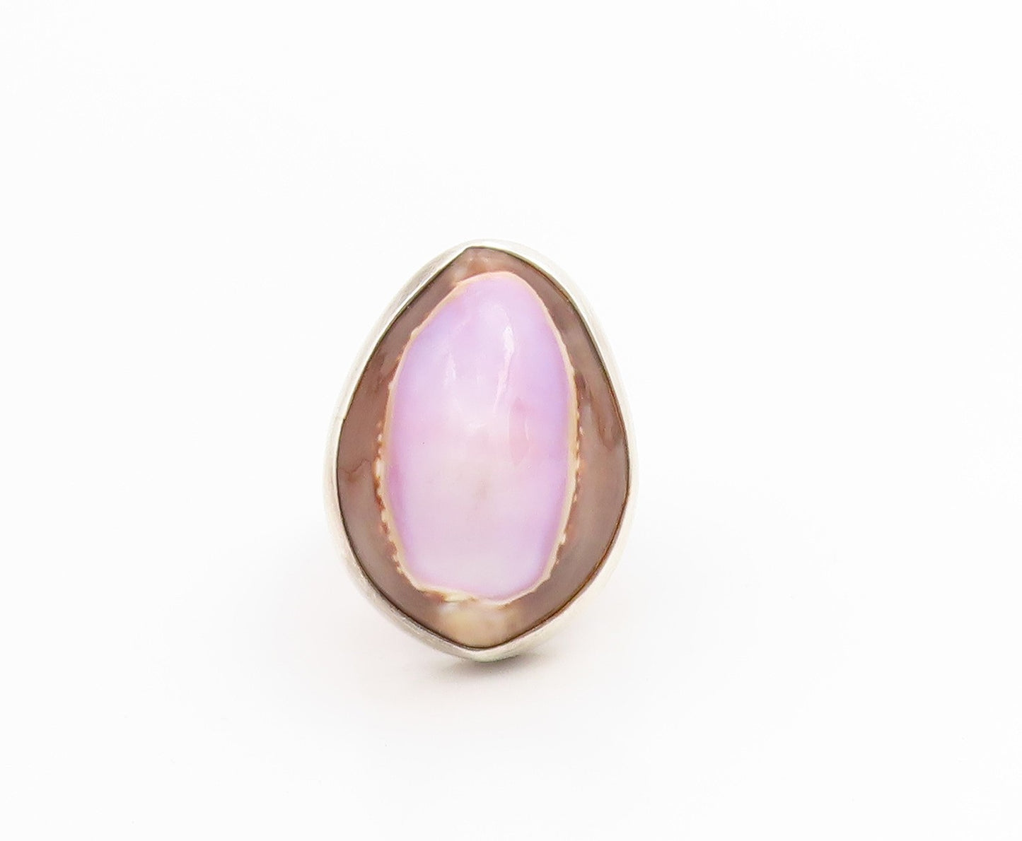 925 Sterling Silver Vintage Ring Oval Cowrie Shell Statement Band  Sz 7  RG33888