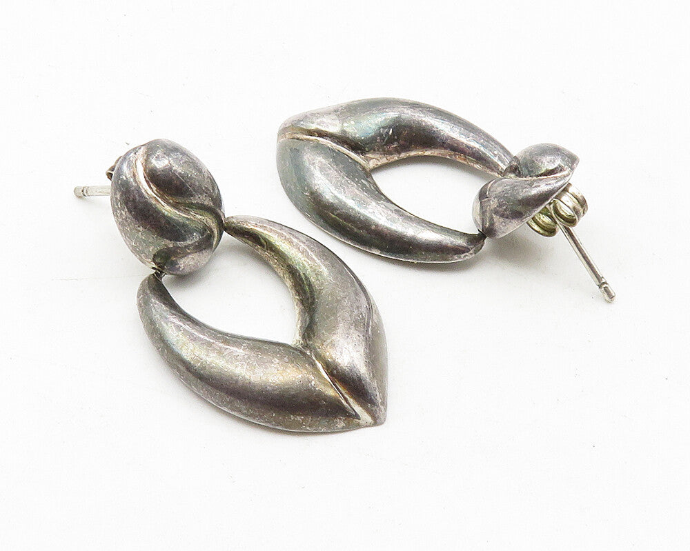 925 Sterling Silver  Vintage Dark Tone Smooth Hinge Drop Earrings  EG5785