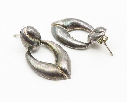 925 Sterling Silver  Vintage Dark Tone Smooth Hinge Drop Earrings  EG5785