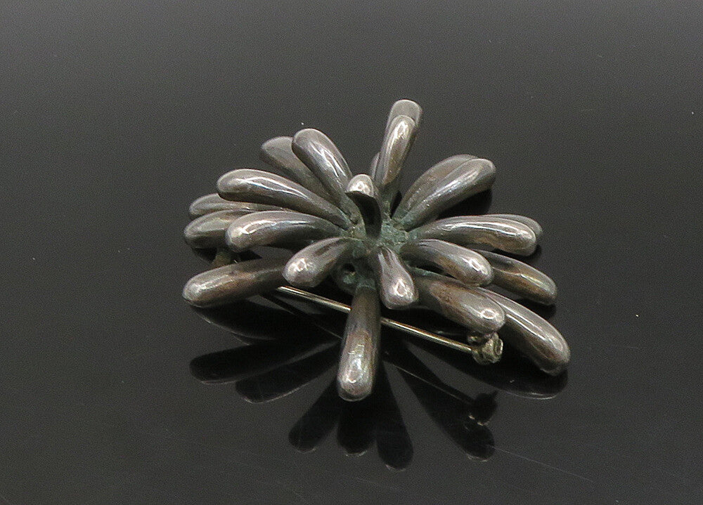 925 Sterling Silver  Vintage Dark Tone Shiny Flower Motif Brooch Pin  BP8950