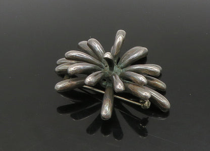 925 Sterling Silver  Vintage Dark Tone Shiny Flower Motif Brooch Pin  BP8950