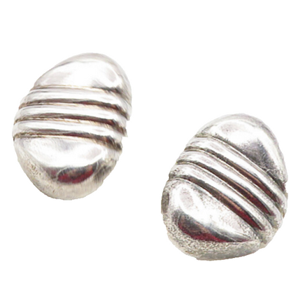 925 Sterling Silver  Vintage Shiny Fluted Detail Hollow Drop Earrings  EG4707