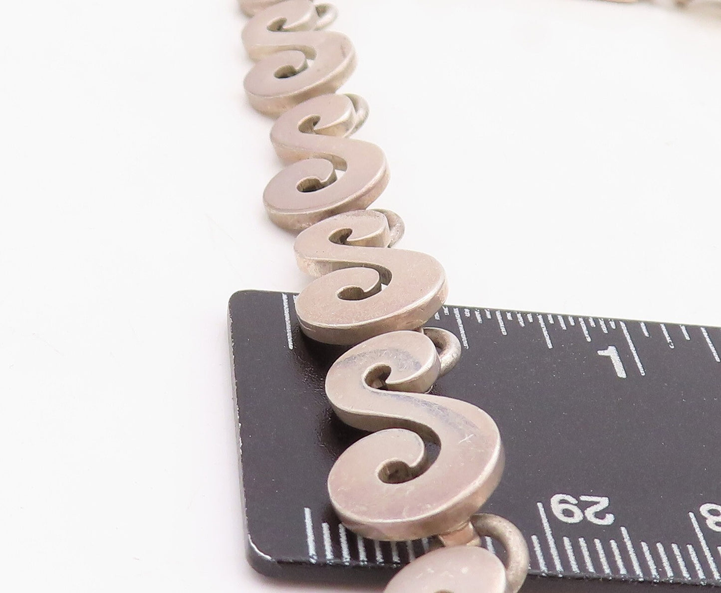 925 Sterling Silver Vintage Necklace Solid Cutout Swirly S Linked  NE4330