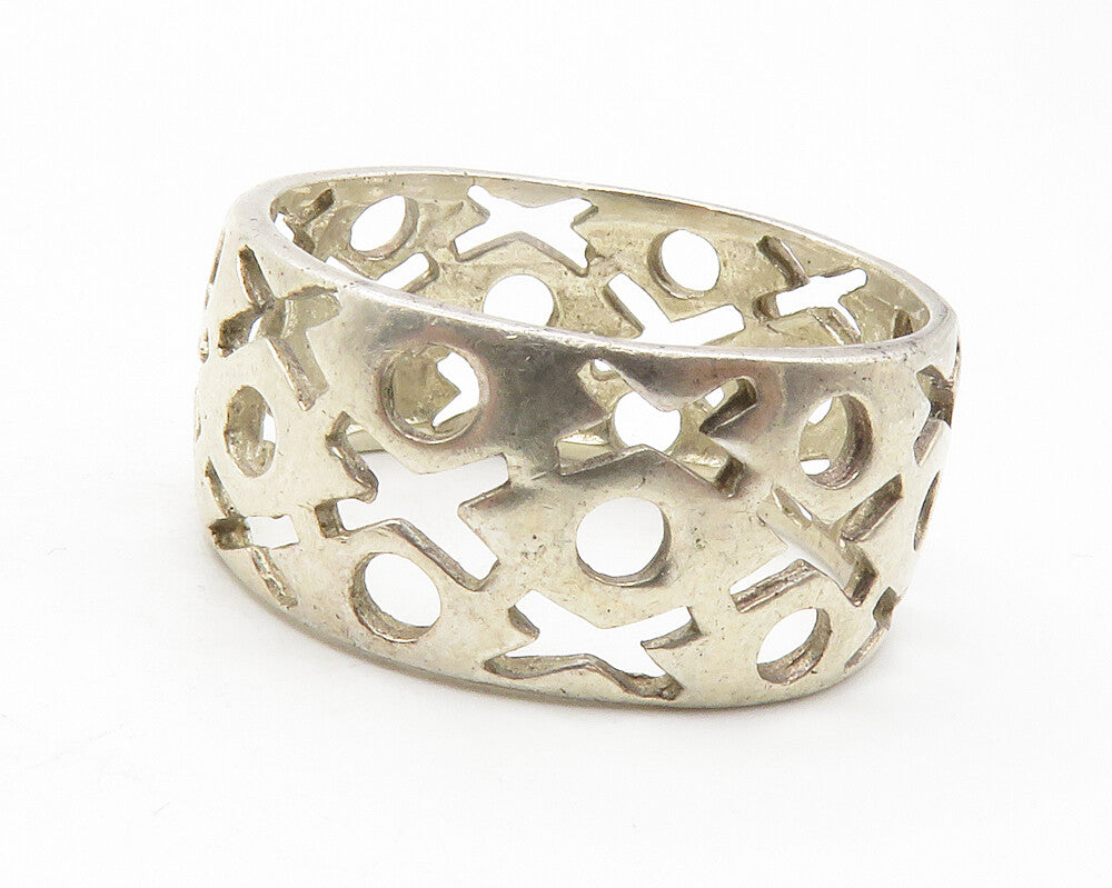 925 Sterling Silver  Vintage XO Hugs & Kisses Cutout Band Ring Sz 8  RG11859