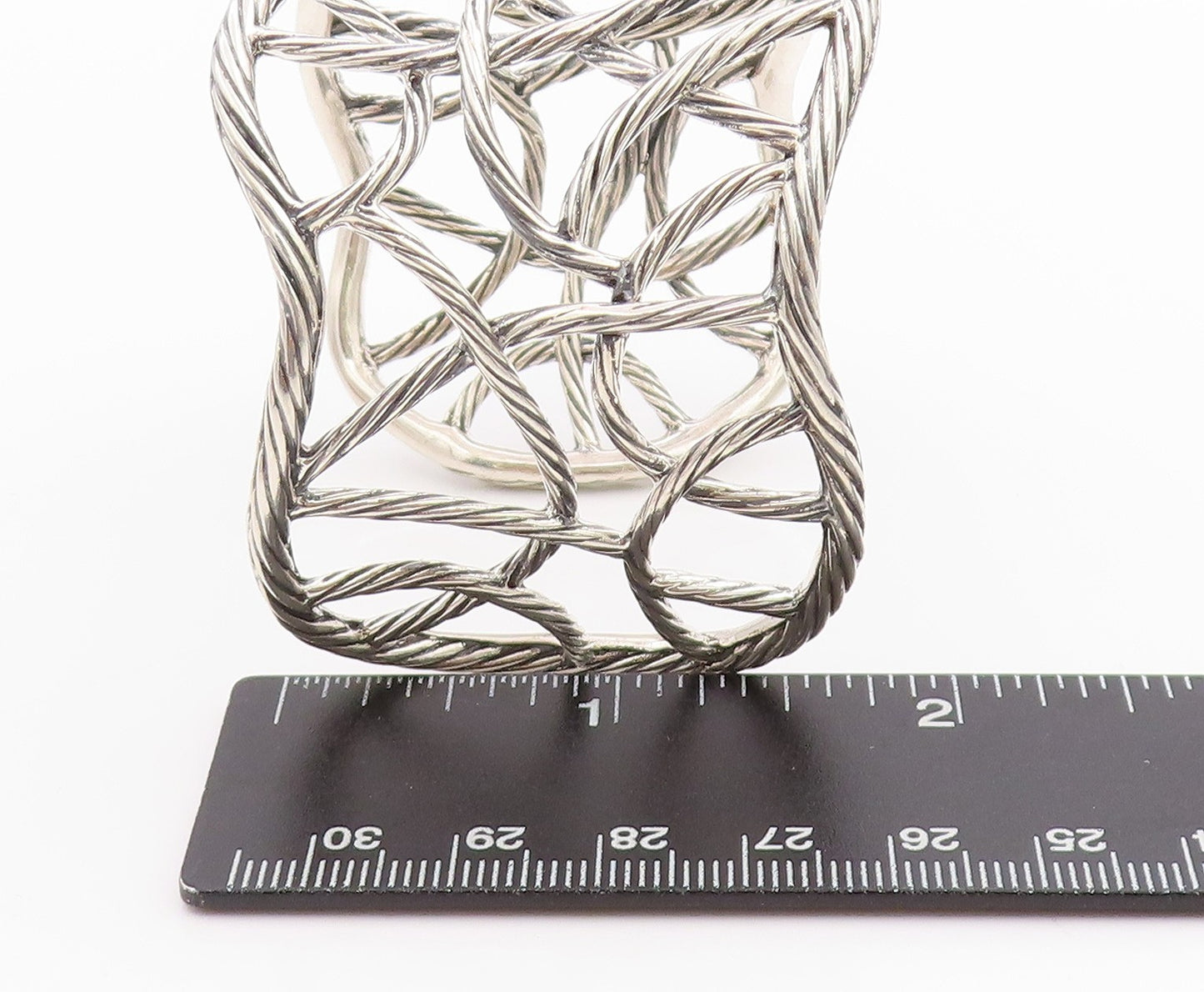 925 Sterling Silver Vintage Bracelet Cutout Twisted Ropes Woven Cuff  BT11358
