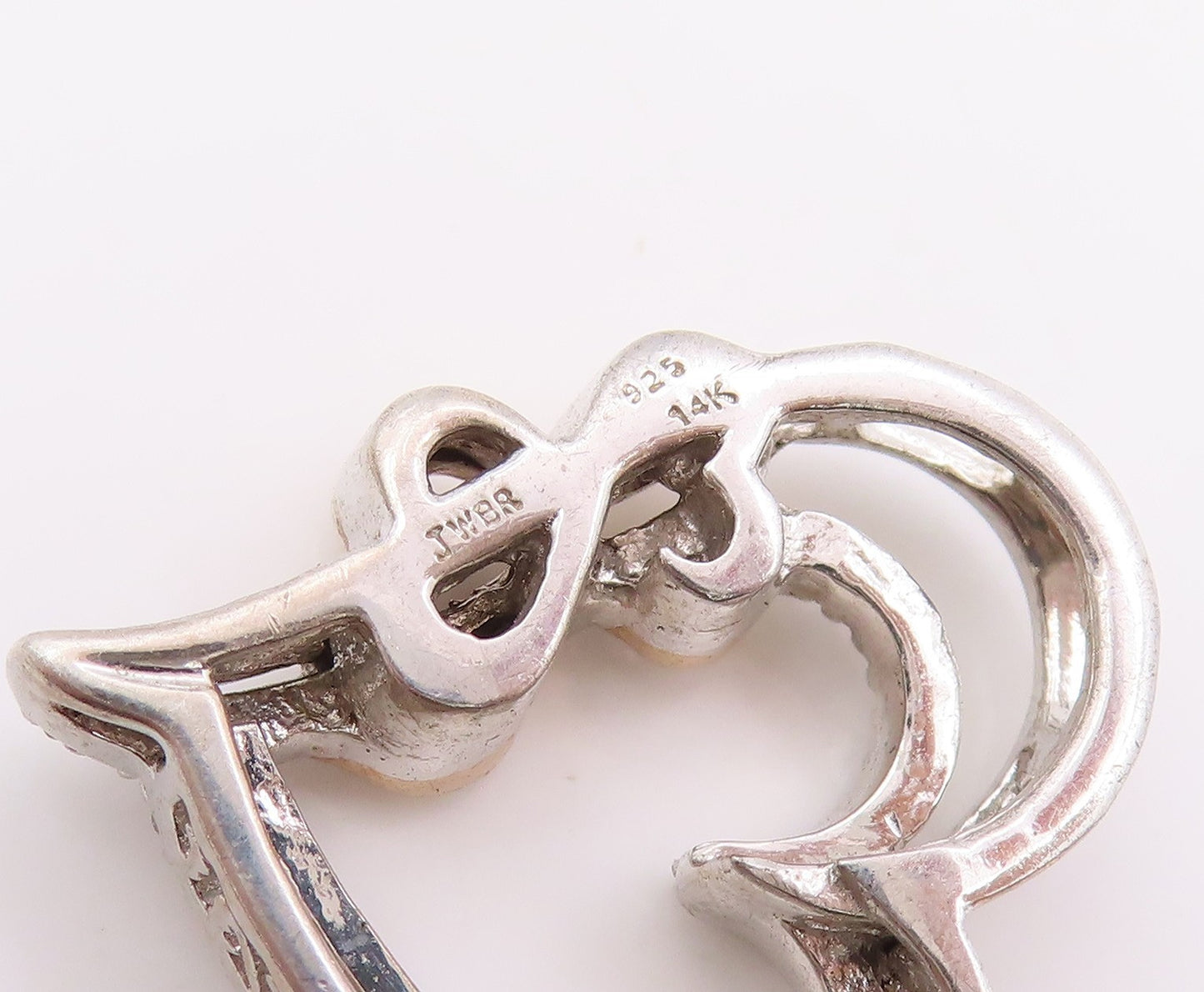 14k Gold & 925 Sterling Silver Vintage Pendant Real Diamonds Love Heart  PT25351