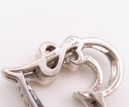14k Gold & 925 Sterling Silver Vintage Pendant Real Diamonds Love Heart  PT25351