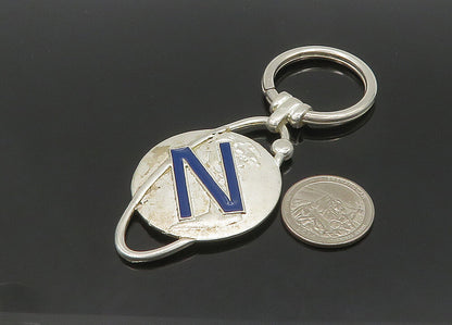 925 Sterling Silver  Vintage Enamel N Initial Round Heavy Key Chain  TR2940
